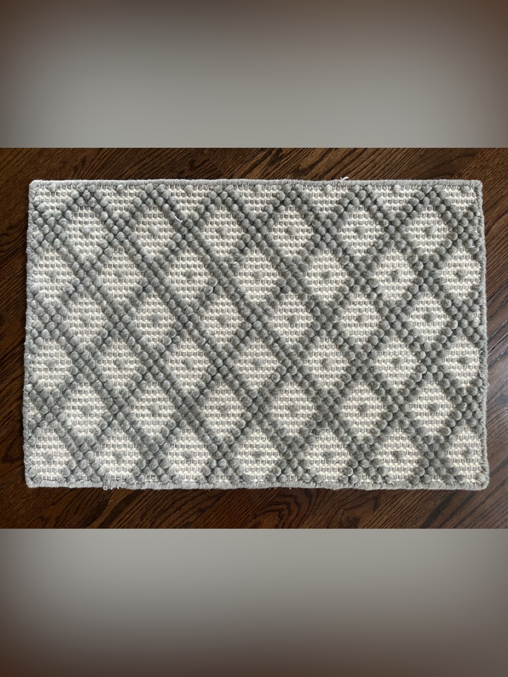 27inches x17inches TF Shadow Gray& Cream Geometric Textured Accent Rug 100% Wool
